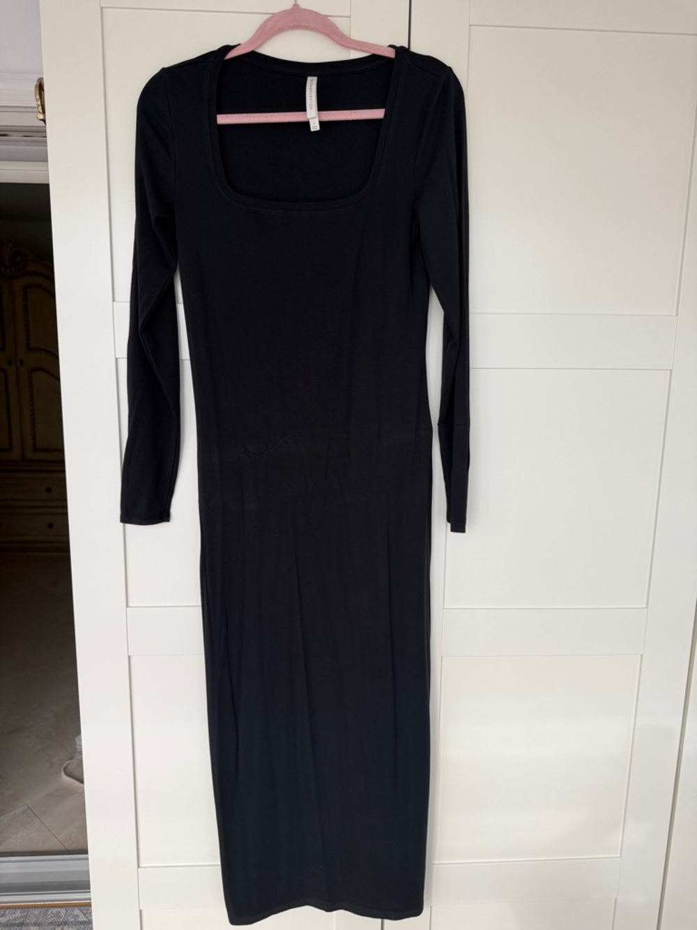 Aritzia Long Sleeve Black Midi Dress with Scoop Neck